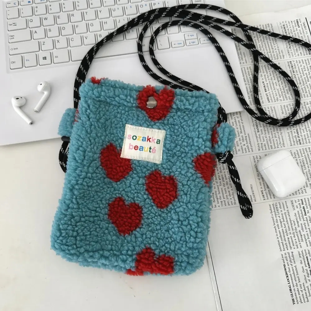 New Plush Dot Crossbody Bags for Women Cute Pink Shoulder Bag Purses and Handbags Portable Phone Pouch