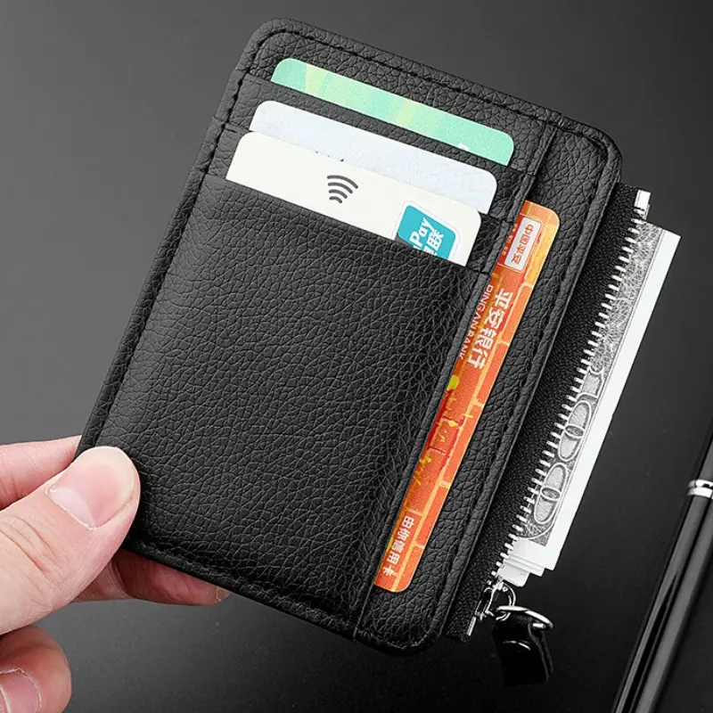Mini Credit Card Wallet Id Card Holder Men's Small Wallet Thin Sleeve Zipper Short Coin Wallet