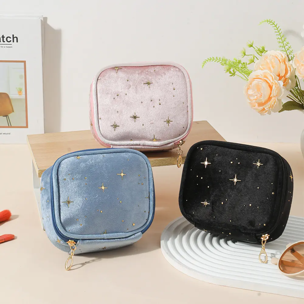 Mini Cute Square Cosmetic Bag Women Portable Earphones Lipstick Sanitary Napkins Storage Pouch Small Makeup Zipper Bags