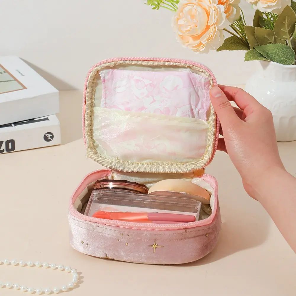 Mini Cute Square Cosmetic Bag Women Portable Earphones Lipstick Sanitary Napkins Storage Pouch Small Makeup Zipper Bags