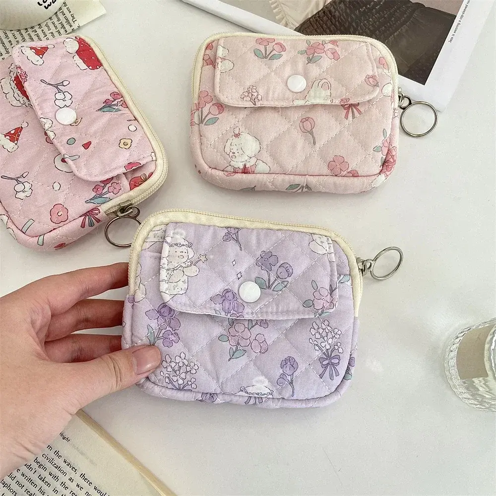 Cute Cartoon Floral Coin Purse ID Card Holder Wallet Organizer for Women