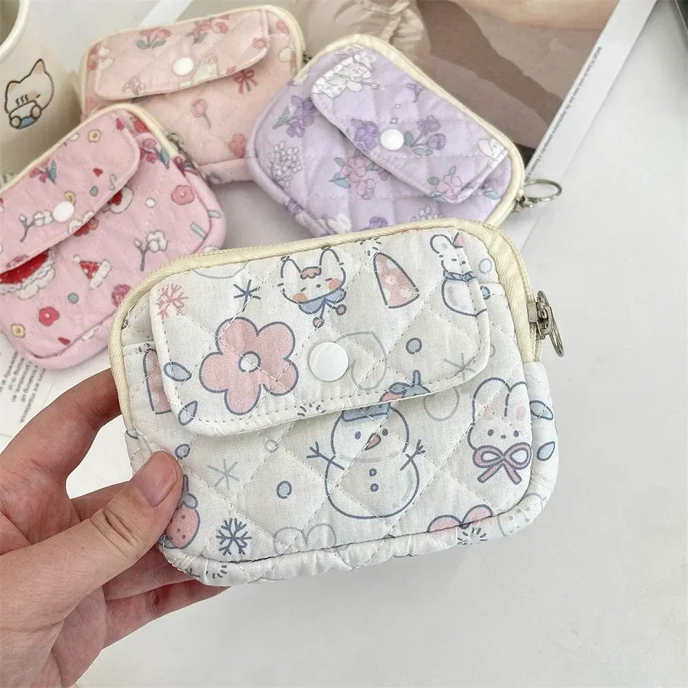 Cute Cartoon Floral Coin Purse ID Card Holder Wallet Organizer for Women