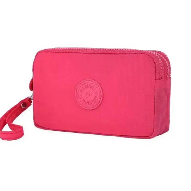 Women Canvas Coin Purses Organizer Wallet Solid Color Three Layer Zipper Card Key Lipstick Money Storage Pouch Phone Bag