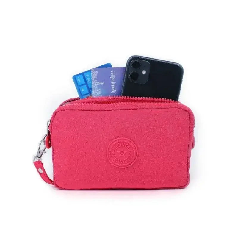 Women Canvas Coin Purses Organizer Wallet Solid Color Three Layer Zipper Card Key Lipstick Money Storage Pouch Phone Bag