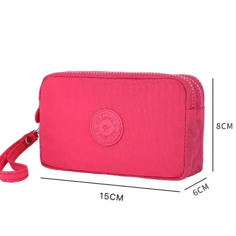 Women Canvas Coin Purses Organizer Wallet Solid Color Three Layer Zipper Card Key Lipstick Money Storage Pouch Phone Bag