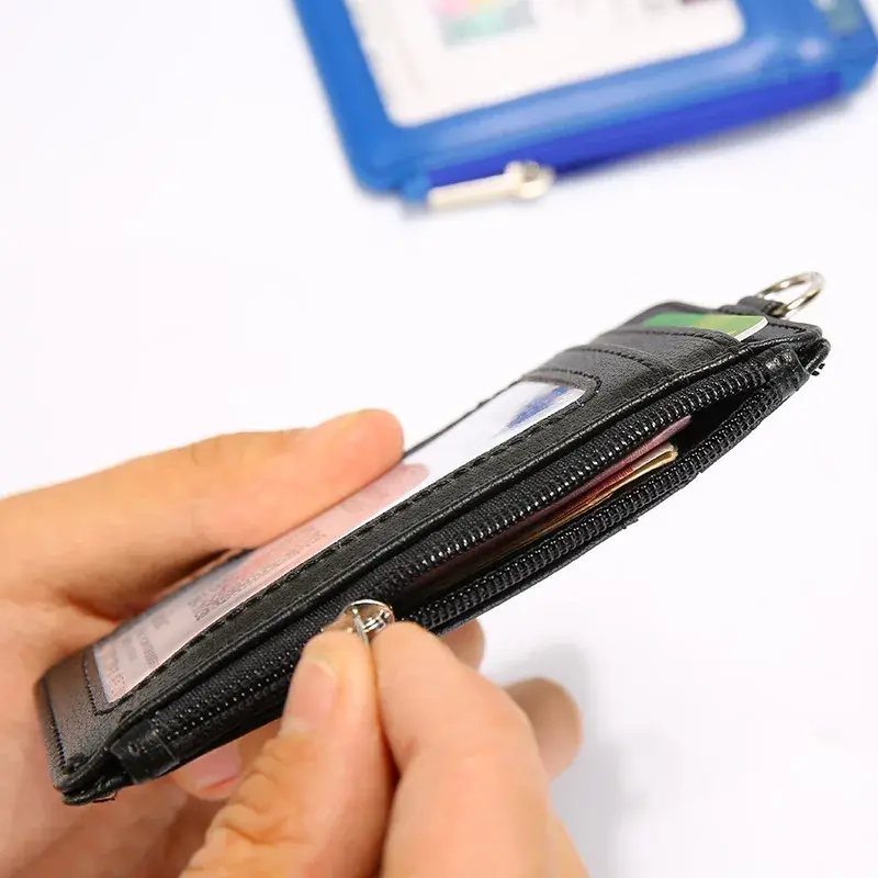 Solid Color PU Leather Card Holder Credit Card Wallet Mini Slim Wallet Card & Id Holders Man Business Zipper Coin Purse