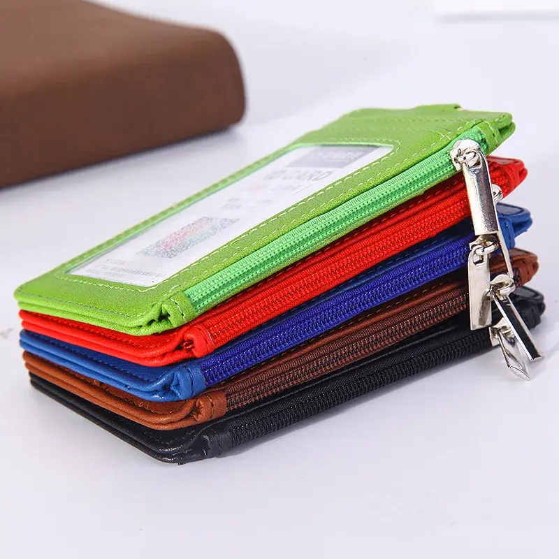 Solid Color PU Leather Card Holder Credit Card Wallet Mini Slim Wallet Card & Id Holders Man Business Zipper Coin Purse