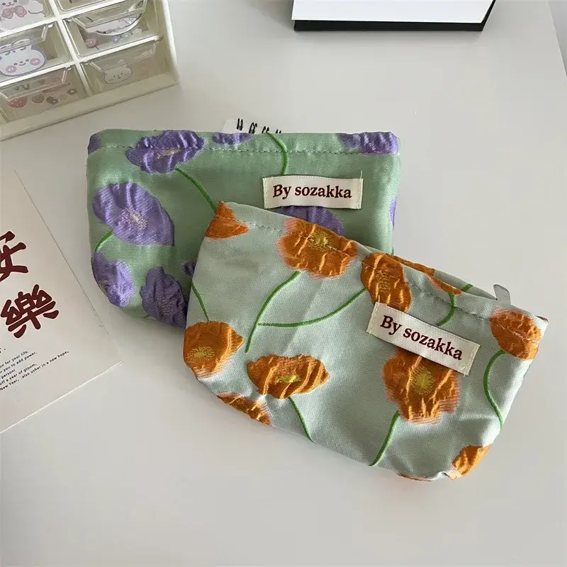 New Korean Women Floral Makeup Bags Cosmetic Bag Organizer Pouch Travel Make Up Toiletry Bag Canvas Beauty Case Pencil Case