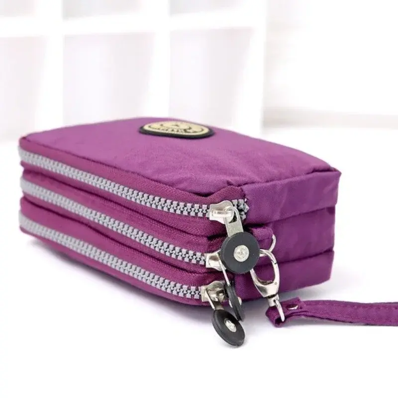 New Fashion Big Capacity Women Wallet Make-up Bag Coin Purse Mini Bag with Three Zipped Portable Women Wallets Phone Pouch