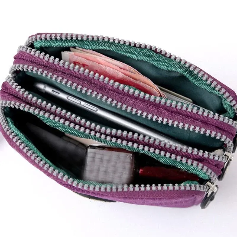 New Fashion Big Capacity Women Wallet Make-up Bag Coin Purse Mini Bag with Three Zipped Portable Women Wallets Phone Pouch