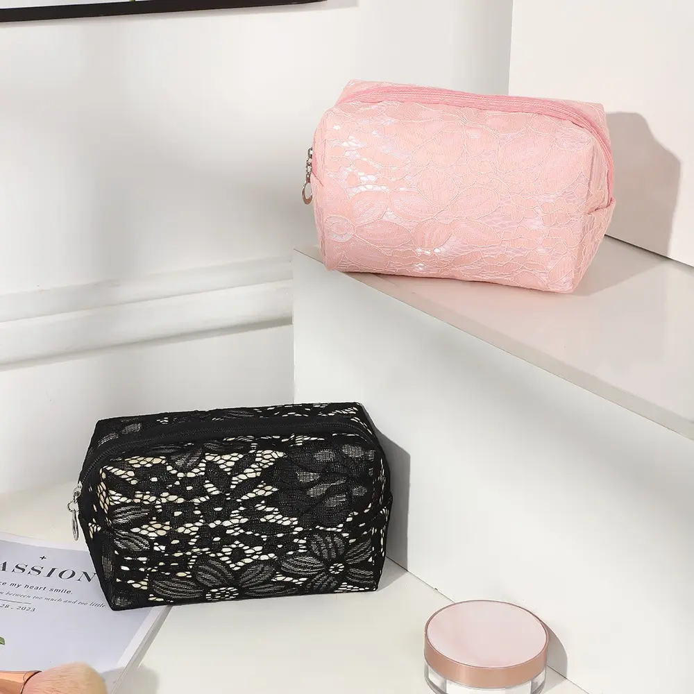 Storage Organizer Floral Lace Makeup Bag Flower Printed Cosmetic Pouch Large Travel Cosmetic Bag Makeup Accessory