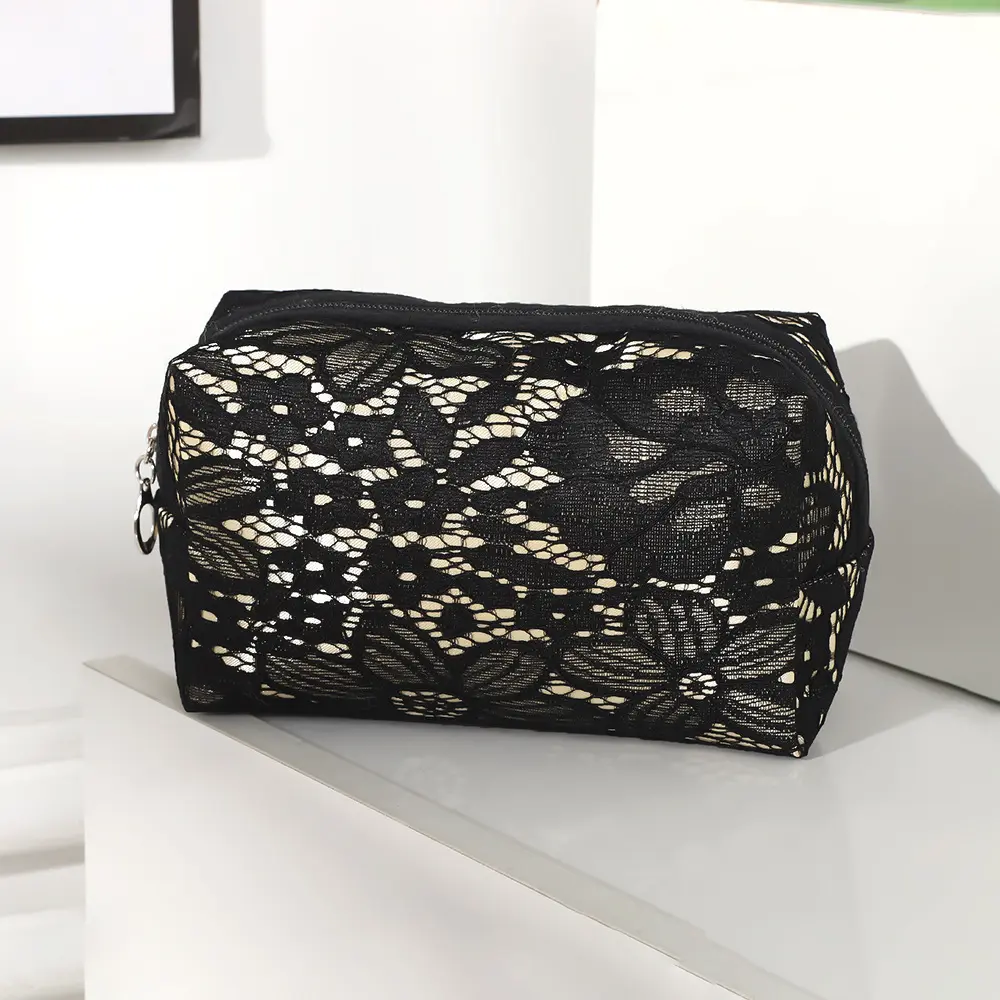Storage Organizer Floral Lace Makeup Bag Flower Printed Cosmetic Pouch Large Travel Cosmetic Bag Makeup Accessory