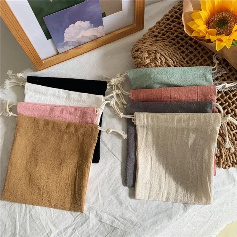 Japanese Simple Solid Color Drawstring Bag Women Drawstring Storage Pouch Cute Makeup Bag Christmas Gift Candy Jewelry Organizer