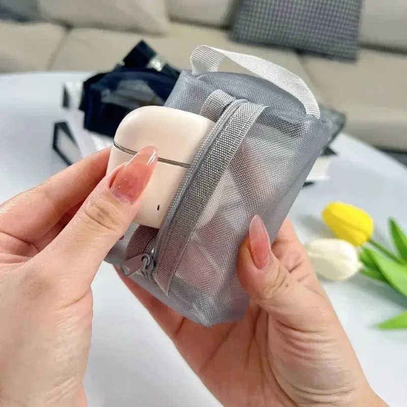New Nylon Mesh Coin Purse Mini Purses for Women Large Capacity Lipstick Data Line Earphone Cosmetic Organizer Pouch Clutch Bag