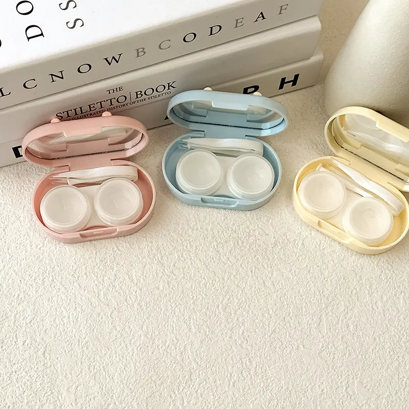 Candy Color Contact Lens Case Cute Bow Portable with Tweezer Suction Stick Travel Kit Holder