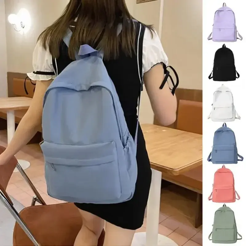 Women Schoolbag Waterproof Large Capacity School Backpack Simple Zipper Solid Color Girl Casual School Bag Student Backpack