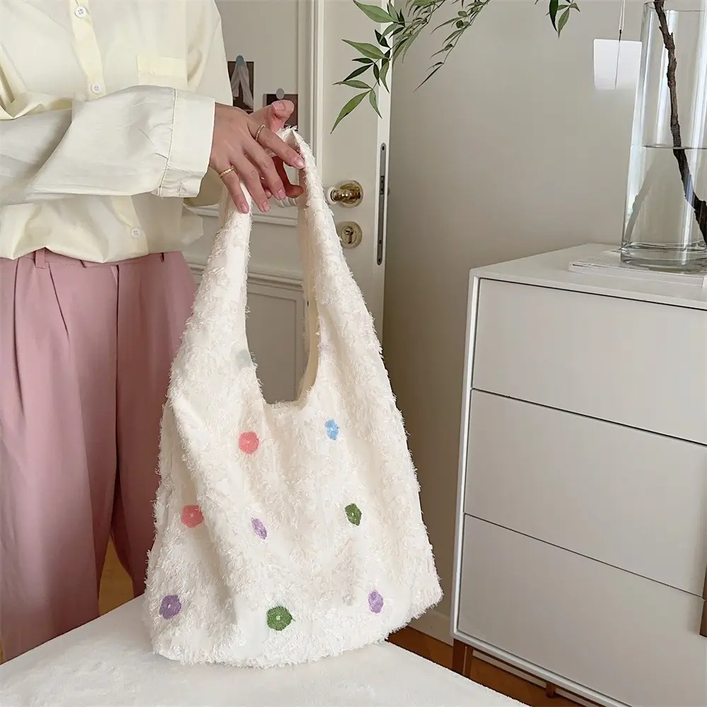 Korean Sweet Women Shoulder Bag Lace Flower Cosmetic Bag Handbag Reusable Grocery Storage Large Capacity Shopping Tote Bag