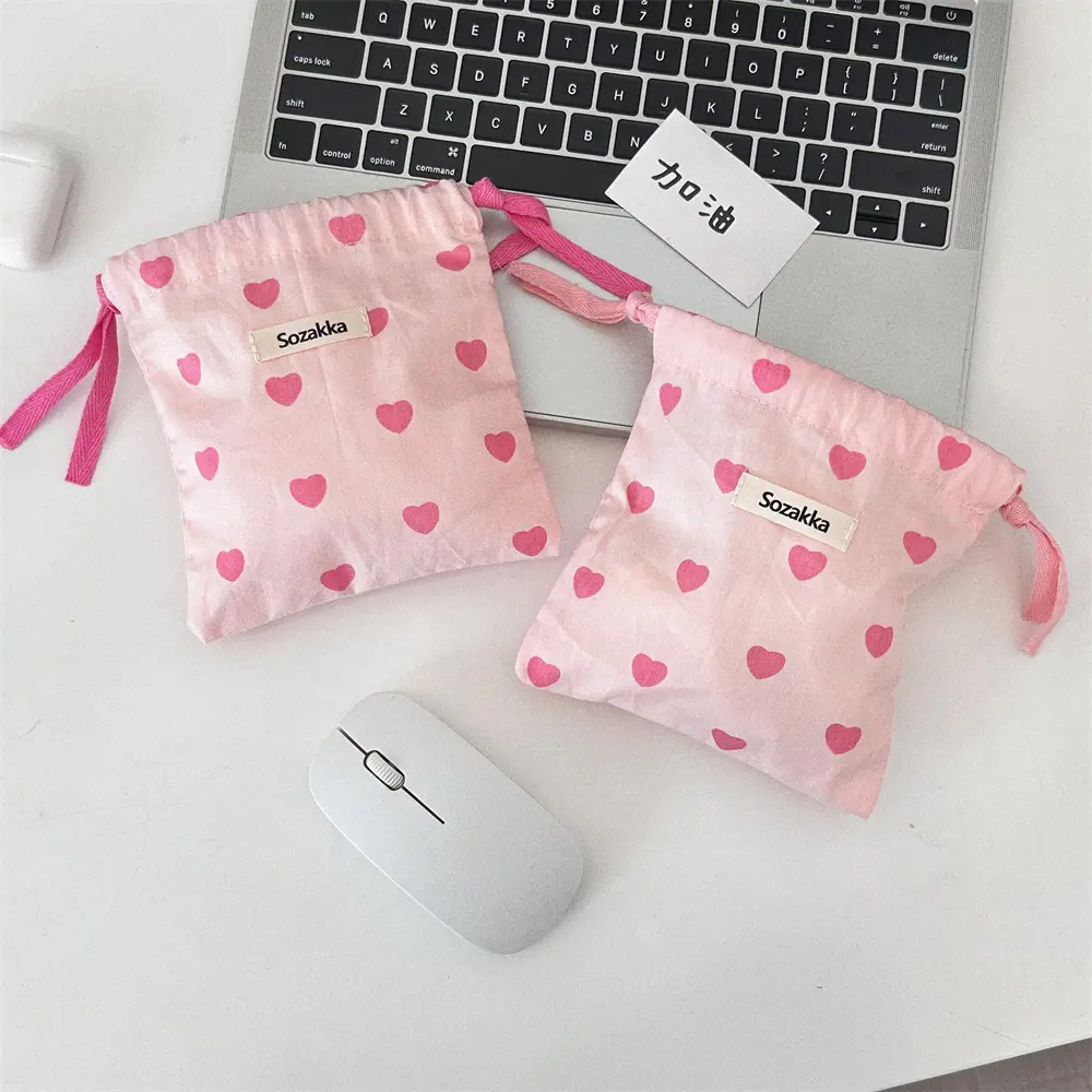Pink Love Women Cosmetic Bag Makeup Zipper Drawstring Bags Travel Organizer Toiletry Pouch