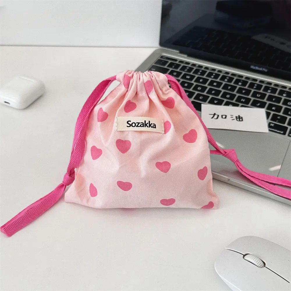 Pink Love Women Cosmetic Bag Makeup Zipper Drawstring Bags Travel Organizer Toiletry Pouch