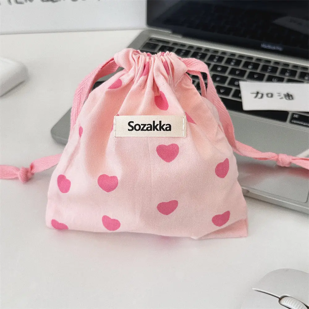 Pink Love Women Cosmetic Bag Makeup Zipper Drawstring Bags Travel Organizer Toiletry Pouch