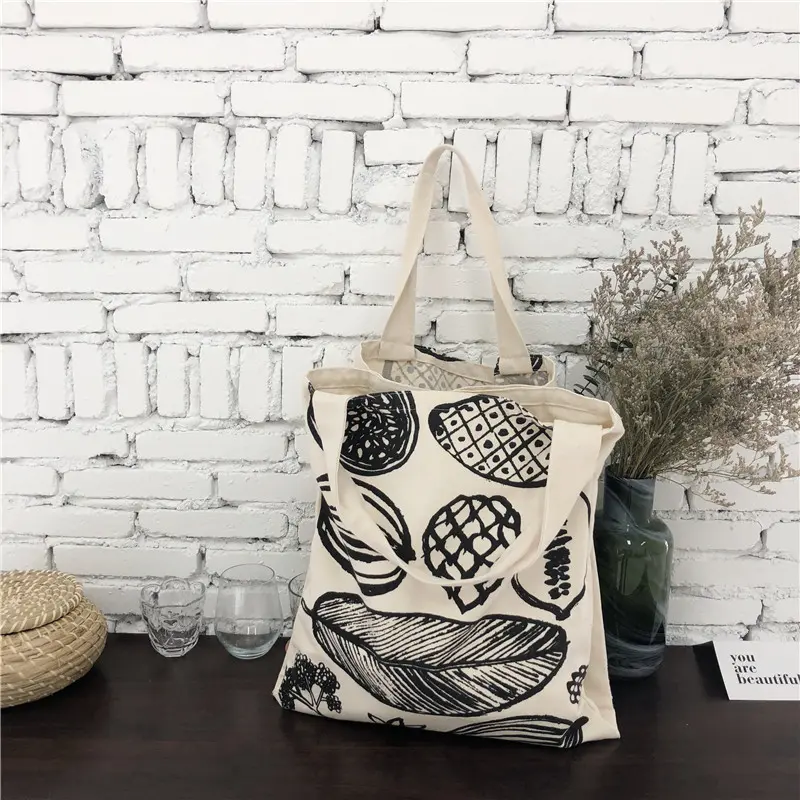 Women Canvas Shoulder Bag Leaf Print Ladies Large Shopping Bags Eco Cotton Linen Cloth Big Handbag Cute Books Tote For Girls
