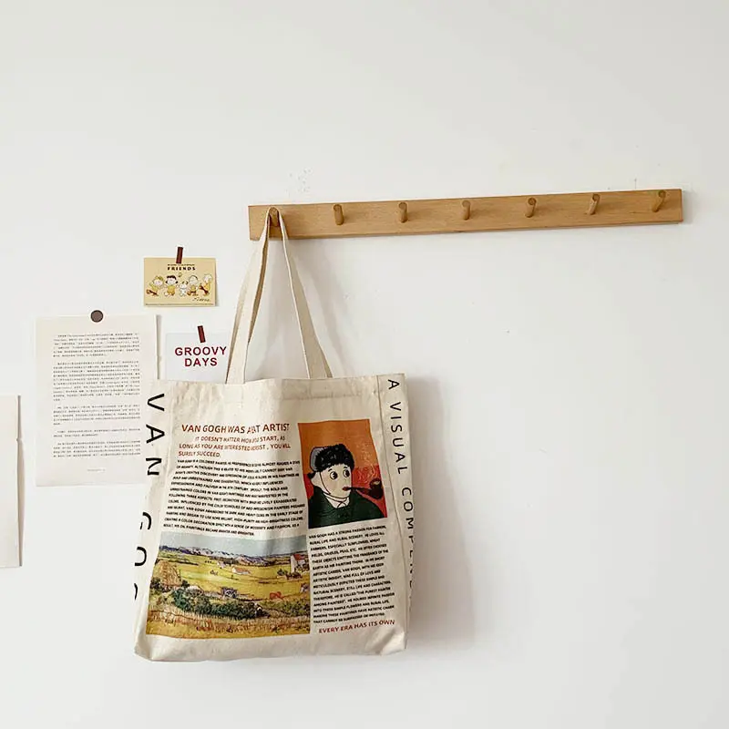 Famous Painting Women Canvas Shoulder Bag Van Gogh Print Shopping Bags Student Book Handbag Female Cotton Cloth Purse Large Tote