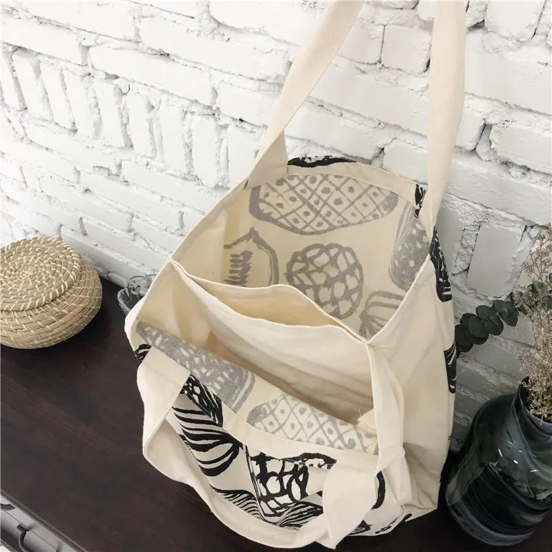 Women Canvas Shoulder Bag Leaf Print Ladies Large Shopping Bags Eco Cotton Linen Cloth Big Handbag Cute Books Tote For Girls