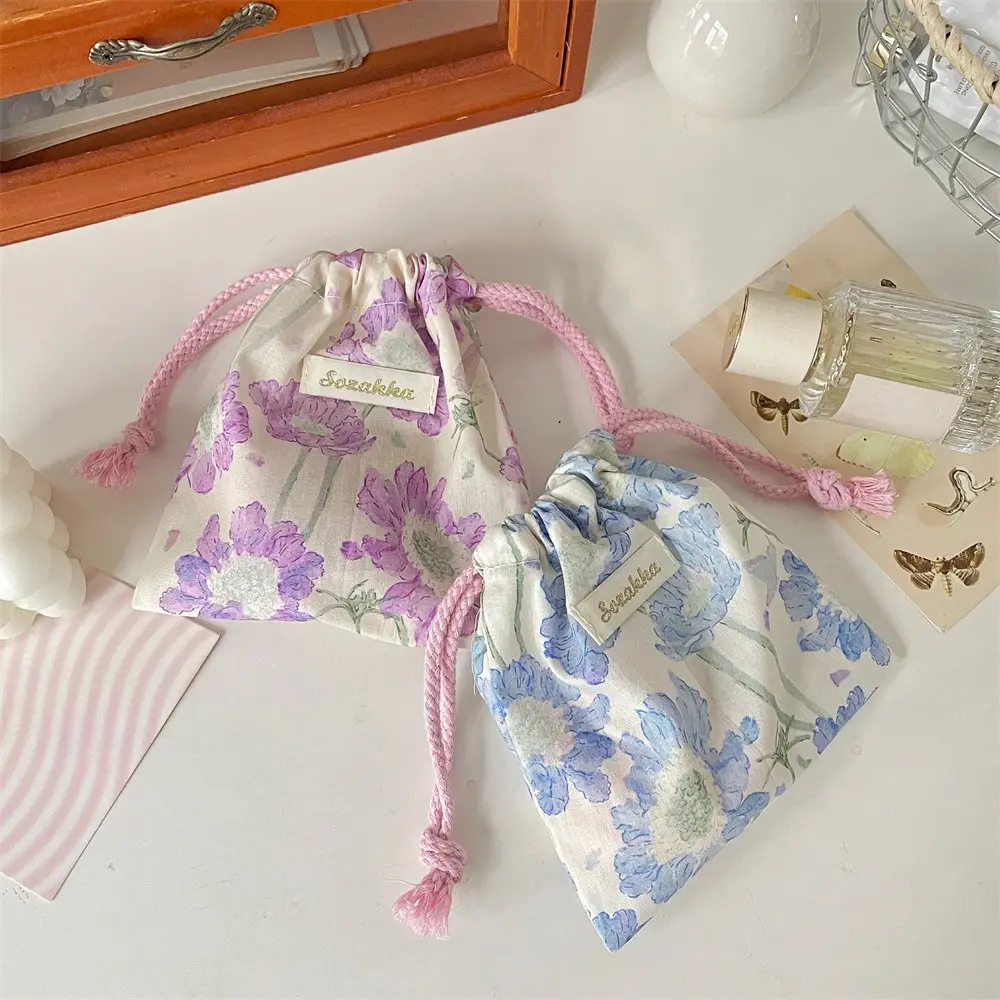 Floral Drawstring Bags Women Large Capacity Cosmetic Bag Makeup Pouch Fashion Coin Purse
