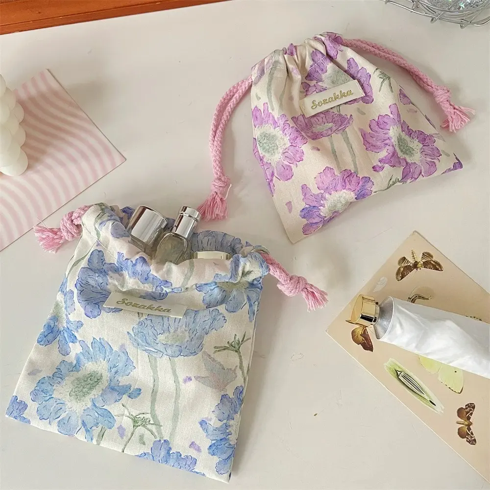 Floral Drawstring Bags Women Large Capacity Cosmetic Bag Makeup Pouch Fashion Coin Purse