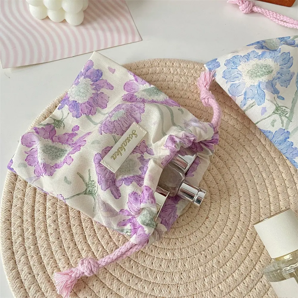 Floral Drawstring Bags Women Large Capacity Cosmetic Bag Makeup Pouch Fashion Coin Purse