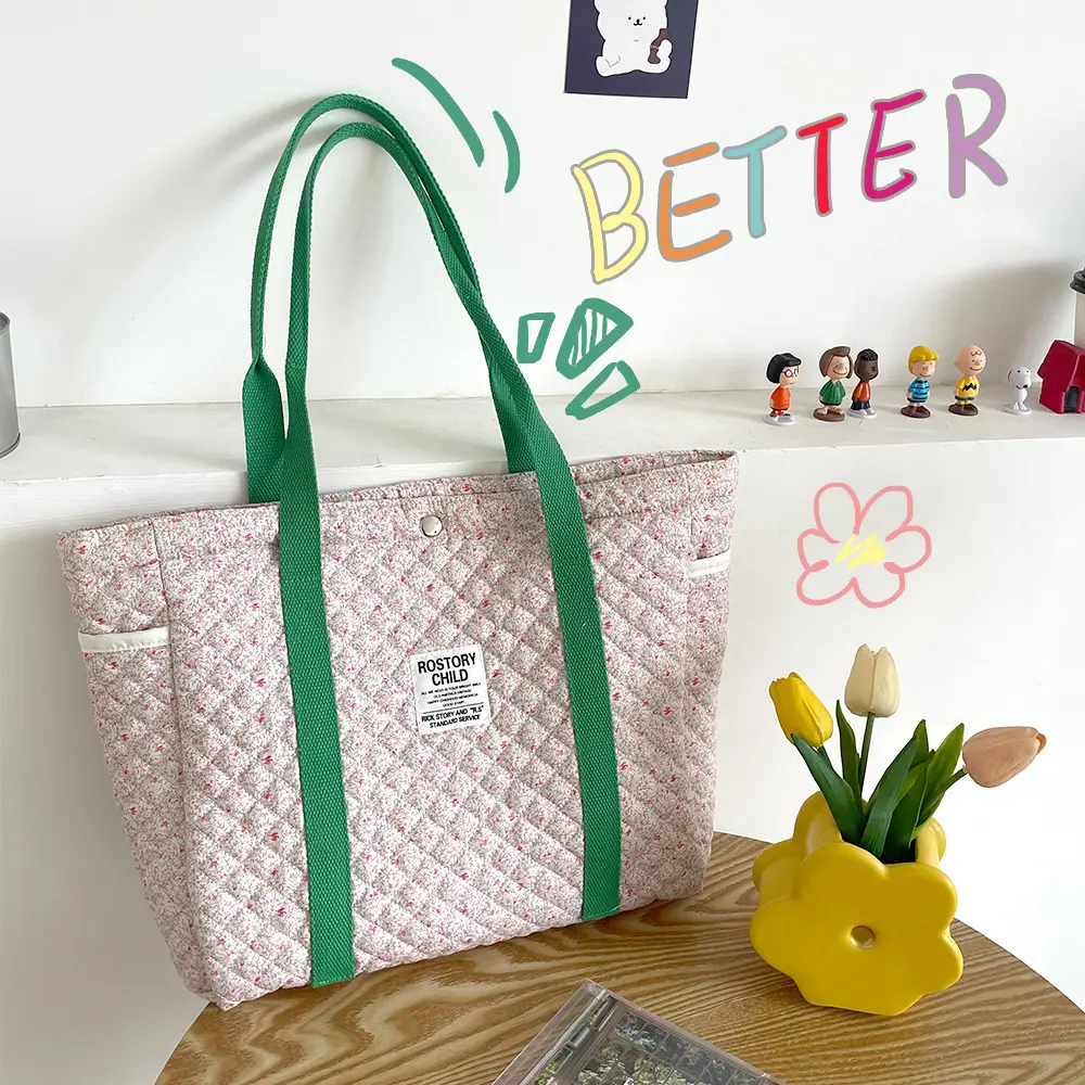 Liberty Quilting Women Cotton Handbag Portable Canvas Cute Books Shoulder Bag Large Tote Girls Soft Cloth Purse Shopping Bags