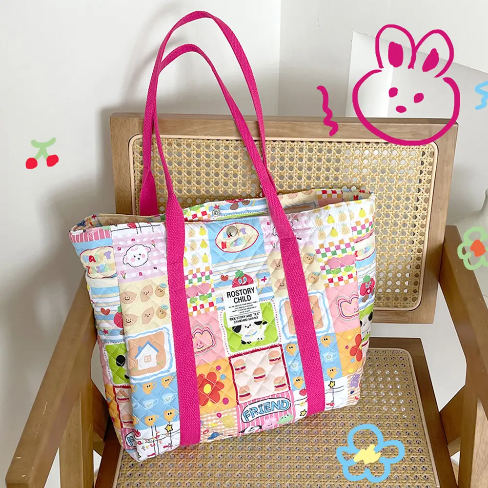 Liberty Quilting Women Cotton Handbag Portable Canvas Cute Books Shoulder Bag Large Tote Girls Soft Cloth Purse Shopping Bags