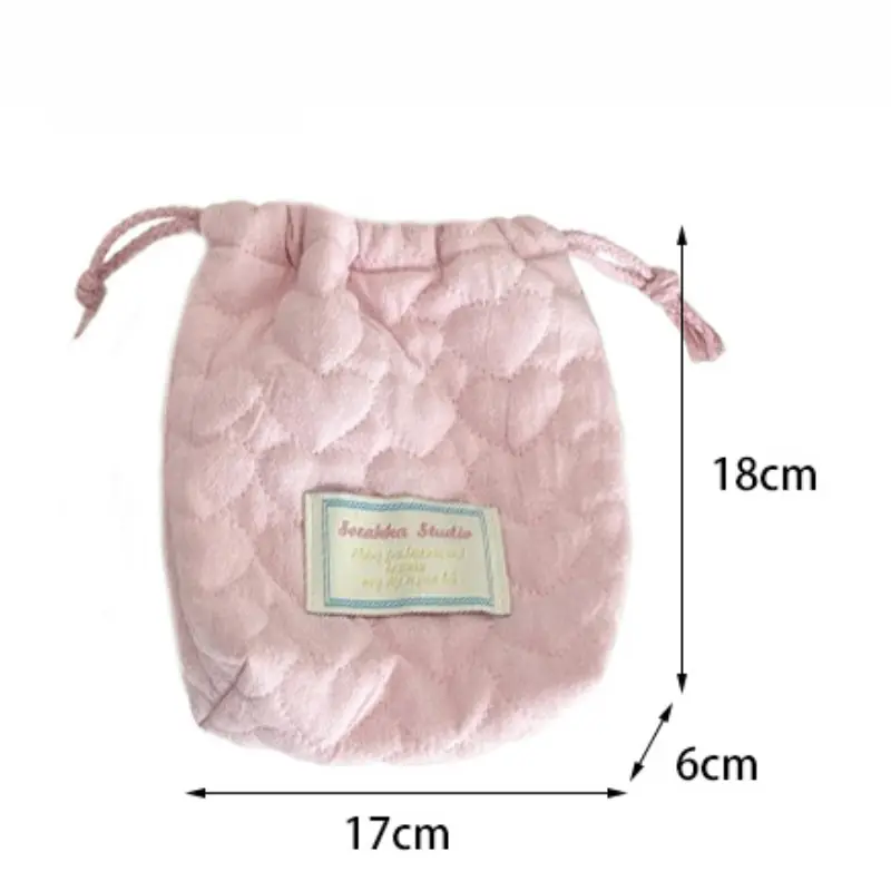 Korean Fashion Drawstring Bag Heart Handbag Women Wallets Portable Travel Cosmetic Makeup Lipstick Storage Bag