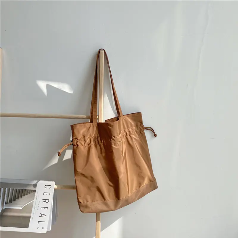 Patchwork Women Canvas Shoulder Bags Large Capacity Ruched Drawstring Design Cloth Handbag Tote Big Eco Shopping Bag For Girls