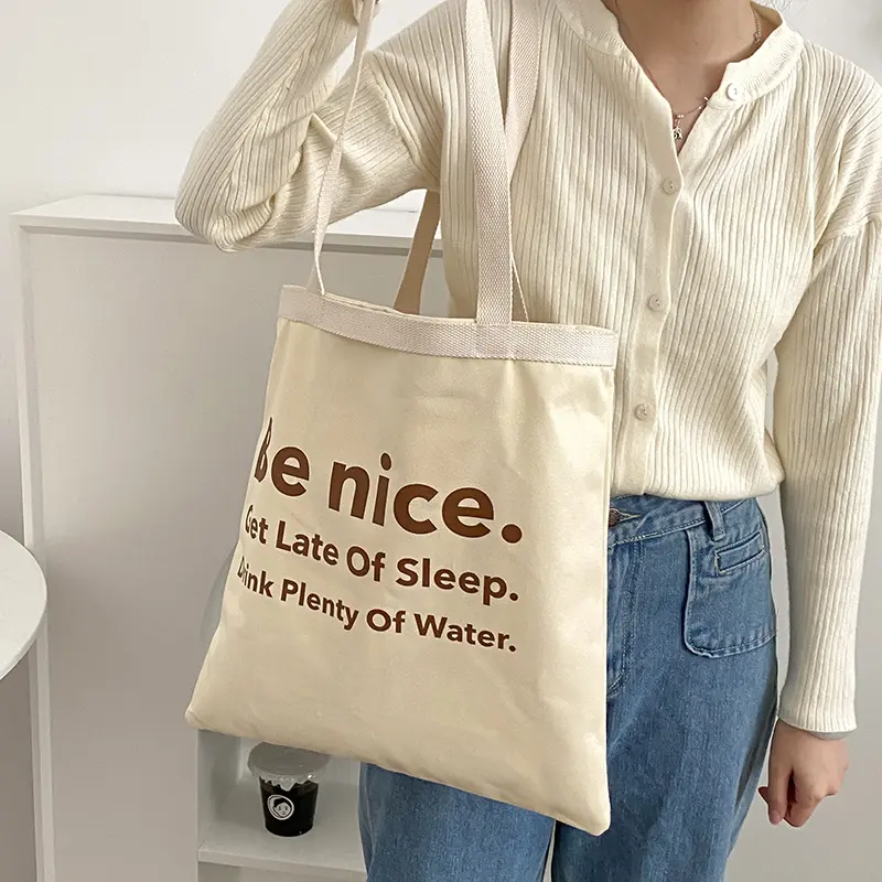 Women Canvas Shoulder Bag Colorful Stripe Letters Double Print Eco Cloth Purse Students Books Bag Cotton Handbags Tote For Girls