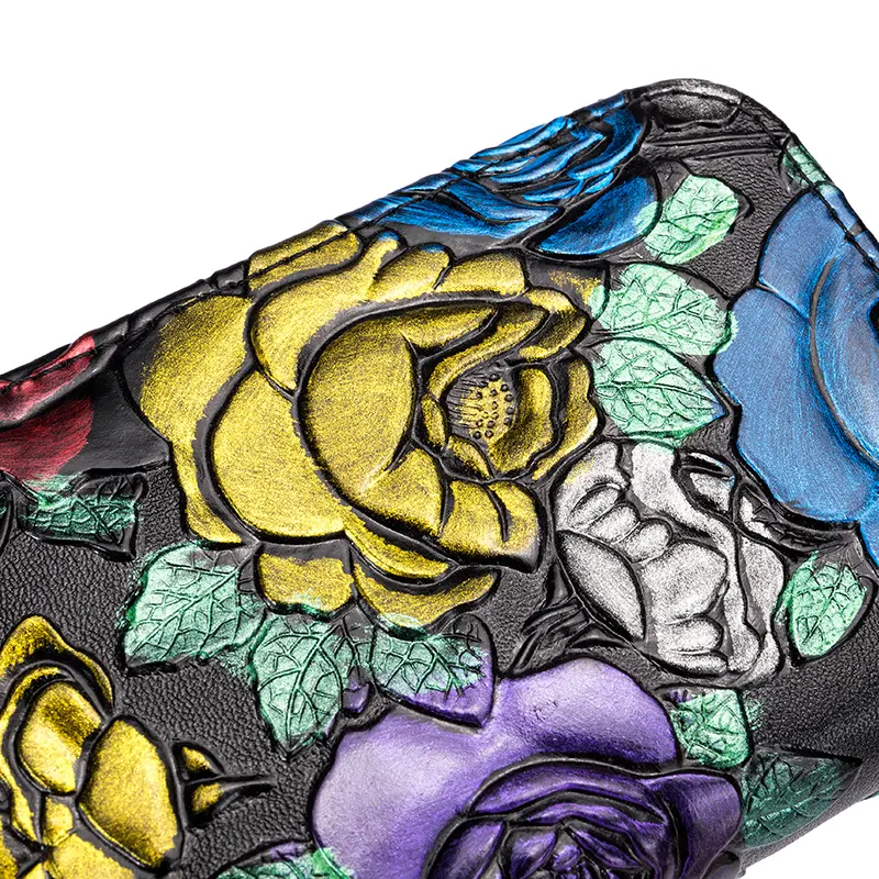 Genuine Leather Women Small Wallets Female Credit Card & Business Card Holder Ladies Coin Purse 3D Flower Embossing Mini Wallet