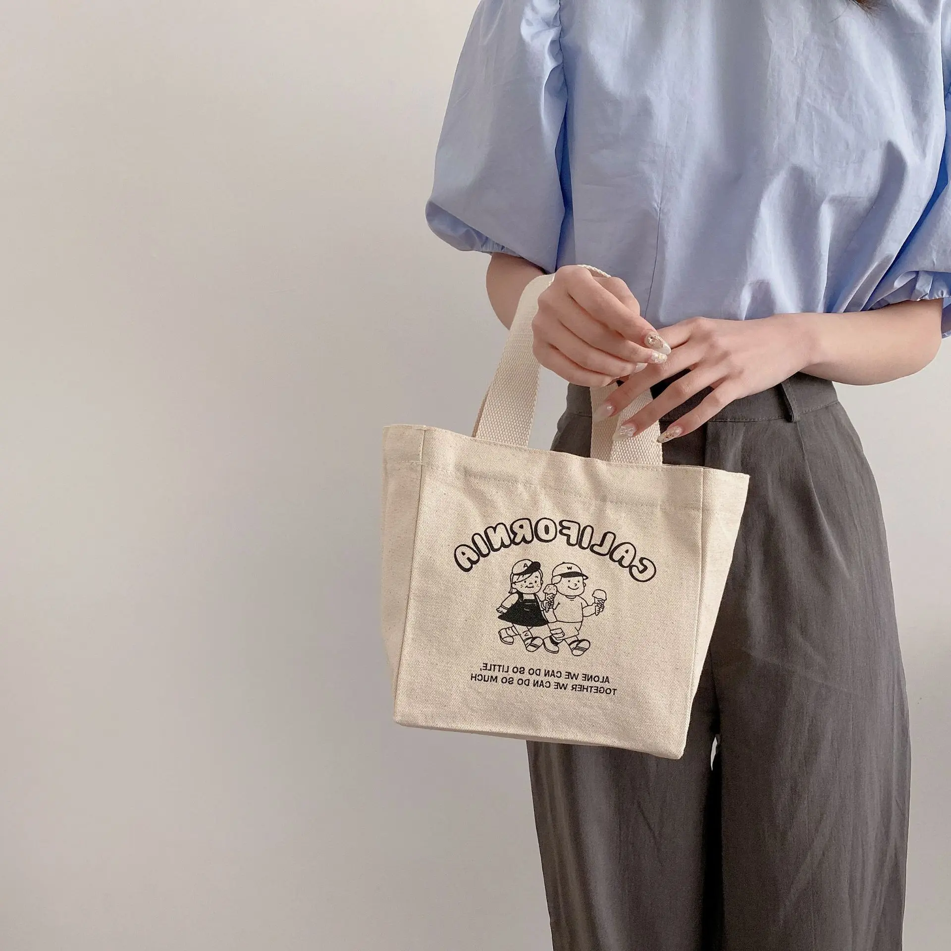Cute Lunch Bag Canvas Lunch Box Picnic Tote Cotton Cloth Small Handbag Pouch Dinner Container Food Storage Bags For Ladies