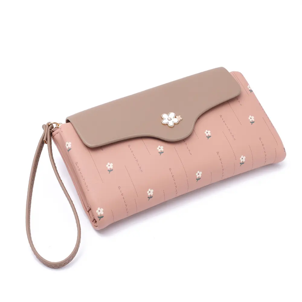 3D Flower Design Women Long Wallet Girl Cute Zipper Coin Purse Large Card Holder Soft Luxury PU Leather Wallets Female Money Bag