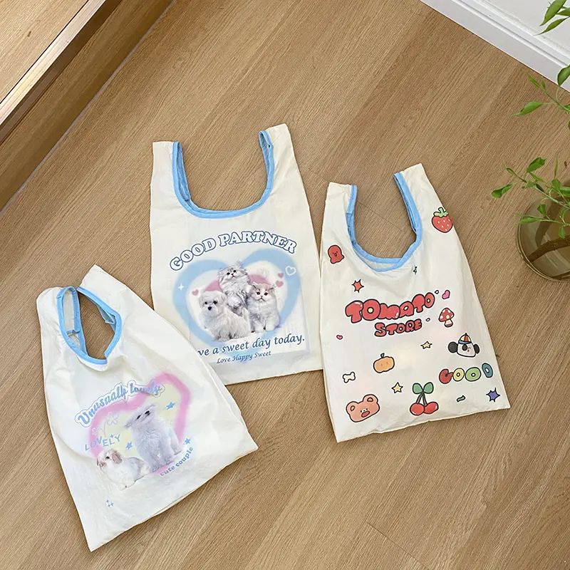 Summer Women Little Tote Cute Cat Dog Print Cloth Small Beach Handbag Female Shopper Leisure Shopping Hand Bags Girls Eco Purse