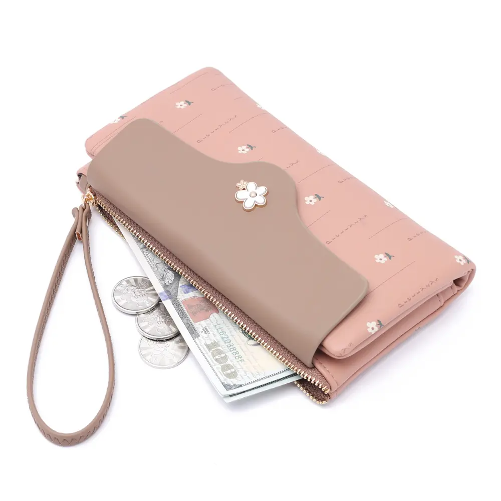 3D Flower Design Women Long Wallet Girl Cute Zipper Coin Purse Large Card Holder Soft Luxury PU Leather Wallets Female Money Bag