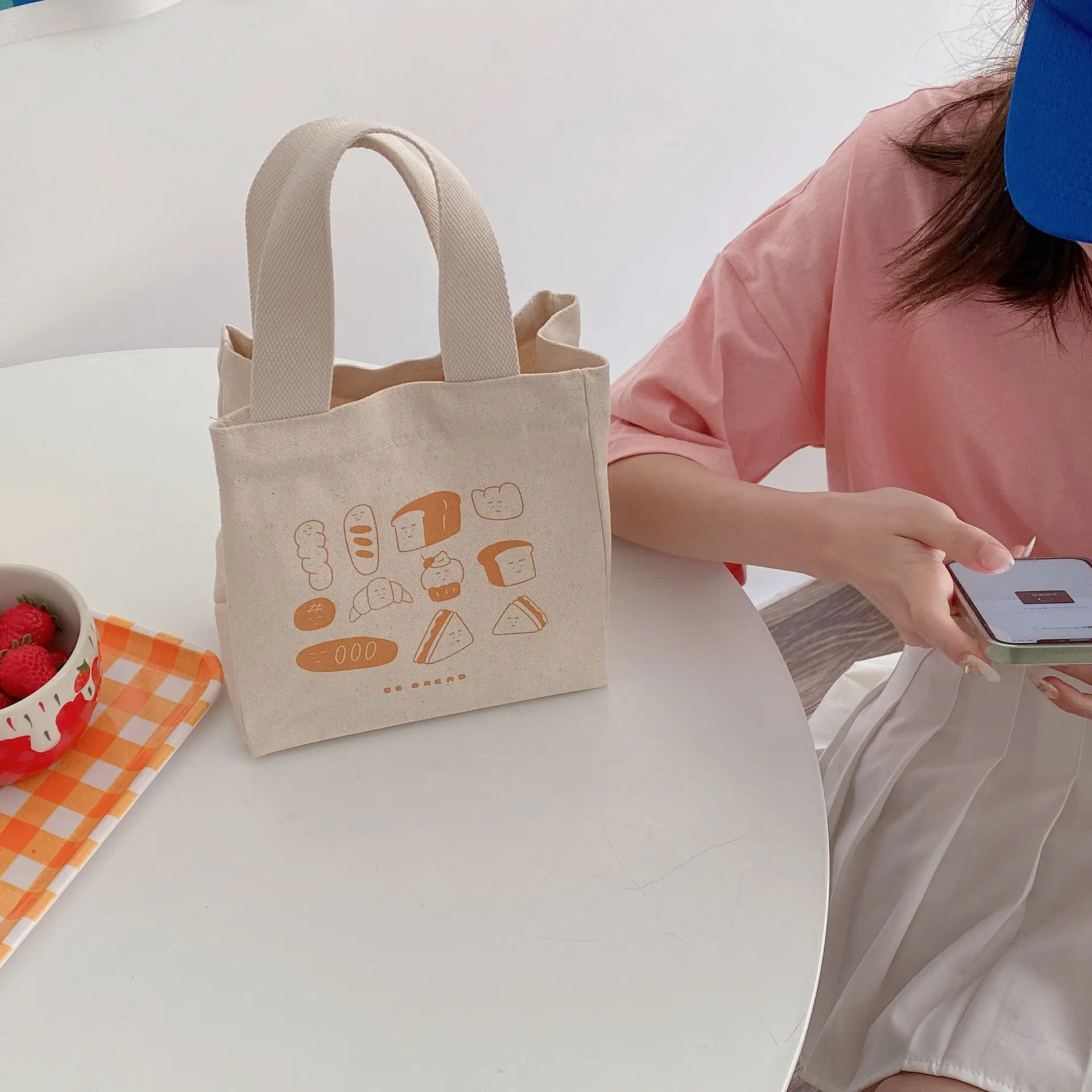 Cute Lunch Bag Canvas Lunch Box Picnic Tote Cotton Cloth Small Handbag Pouch Dinner Container Food Storage Bags For Ladies