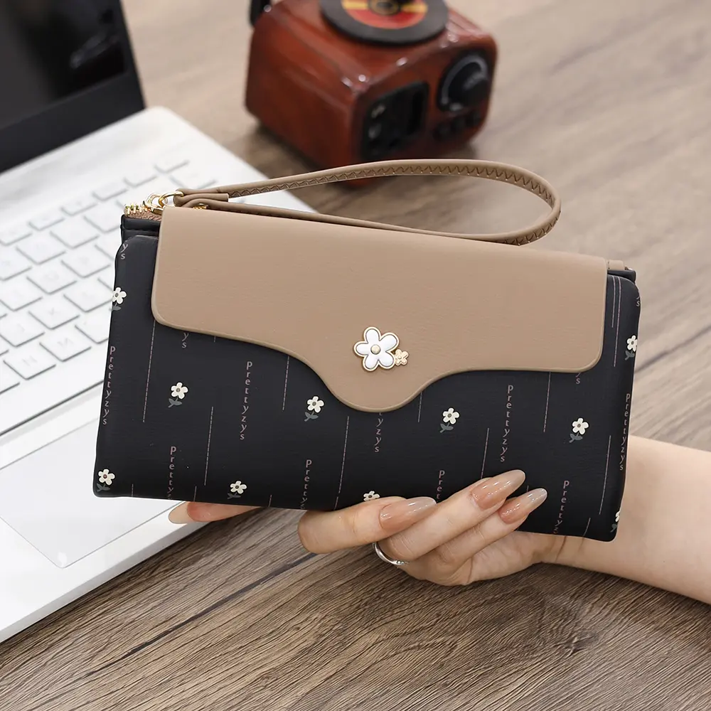 3D Flower Design Women Long Wallet Girl Cute Zipper Coin Purse Large Card Holder Soft Luxury PU Leather Wallets Female Money Bag