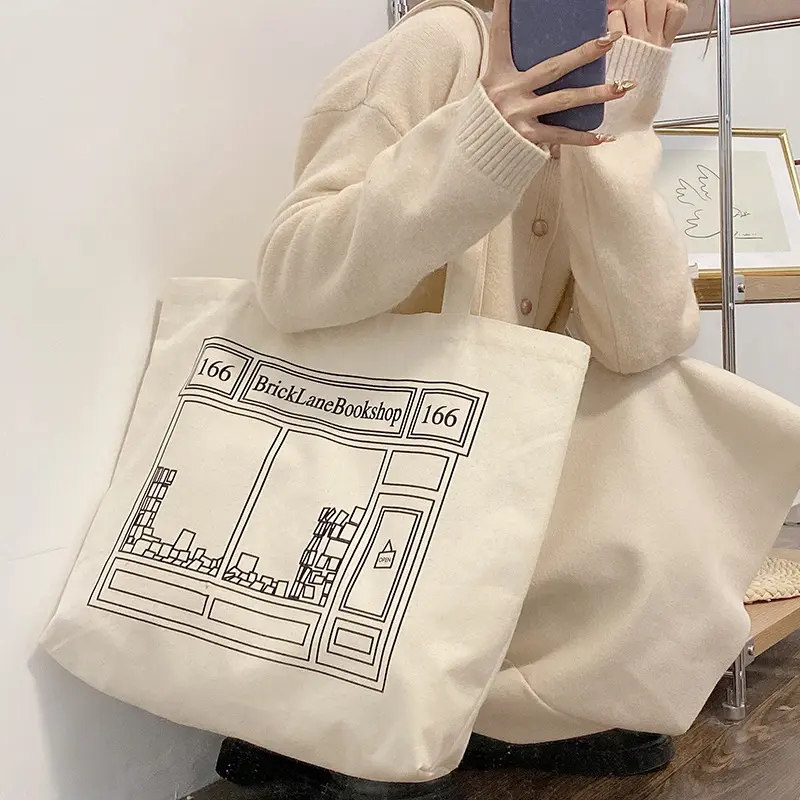 Women Canvas Shoulder Bag College Girls Books Handbag Large Capacity Shopping Bags Lady Eco Cotton Cloth Purse Shopper Big Tote