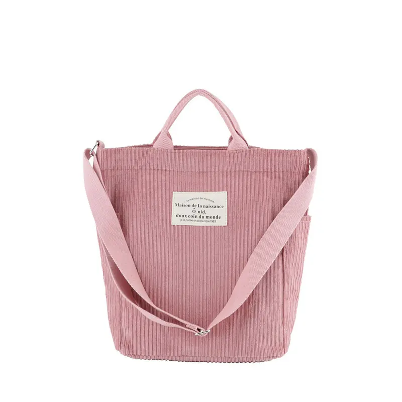 Women Corduroy Shoulder Bag Large Capacity Cloth Handbag Tote Female Crossbody Messenger Bags Ladies Simple Canvas Zipper Purses