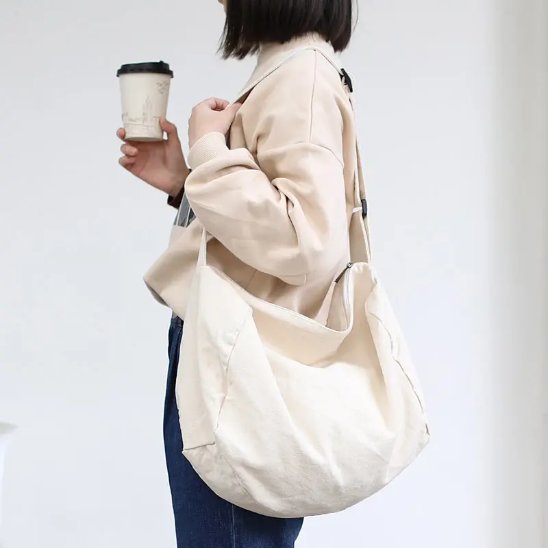 Women Canvas Shoulder Bag Casual Cotton Cloth Crossbody Purse Solid Zipper Handbag Shopping Bags Student Eco Simple Book Tote