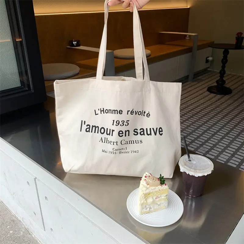 Women Canvas Shoulder Bag Albert Camus L'homme révolté Shopping Bag Eco Cotton Shopper Purse Cloth Fabric Handbag Tote For Girls
