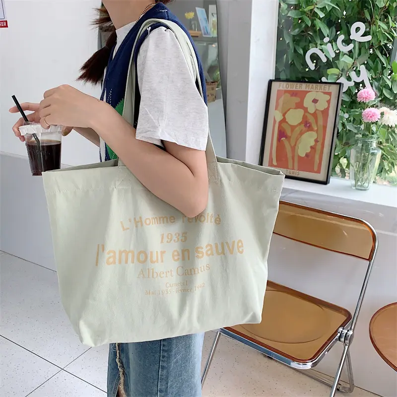 Women Canvas Shoulder Bag Albert Camus L'homme révolté Shopping Bag Eco Cotton Shopper Purse Cloth Fabric Handbag Tote For Girls