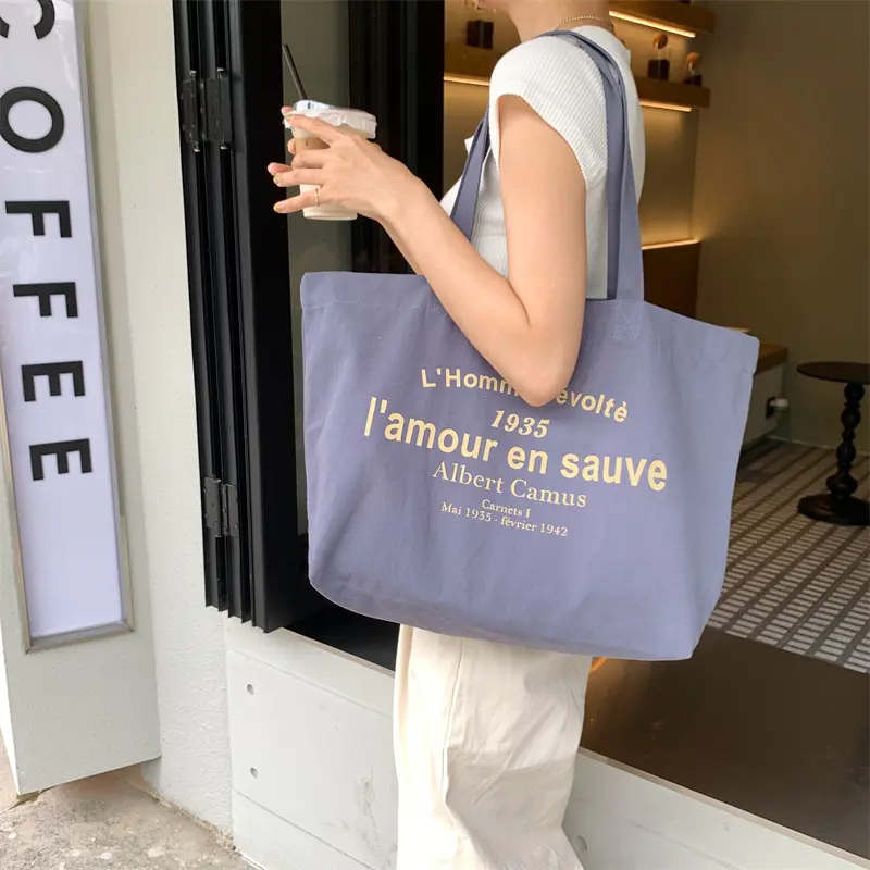 Women Canvas Shoulder Bag Albert Camus L'homme révolté Shopping Bag Eco Cotton Shopper Purse Cloth Fabric Handbag Tote For Girls