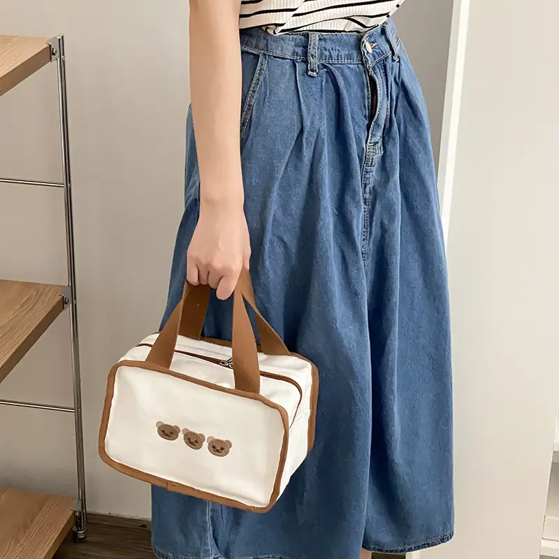 Women Cute Bears Bunnies Lunch Bag Girls Insulated Canvas Cooler Handbag Aluminium Foil Thermal Food Box Picnic Dinner Container