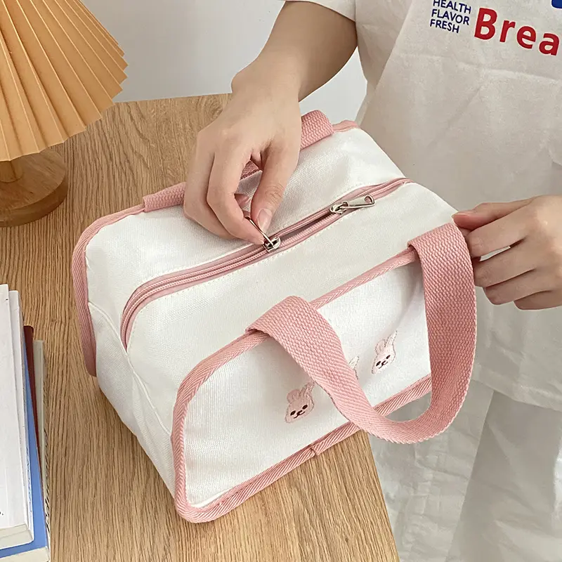 Women Cute Bears Bunnies Lunch Bag Girls Insulated Canvas Cooler Handbag Aluminium Foil Thermal Food Box Picnic Dinner Container